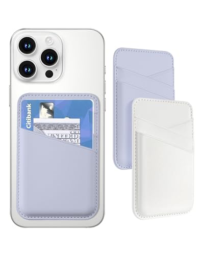 Senose Cell Phone Wallet, Leather Credit Card Holder for Phone Case | 3 Pockets Sticky Wallet Back of phone, Phone Card Holder Stick On Compatible for iPhone, Android, Samsung-White Purple - color: Wihte Purple