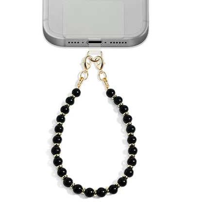 Lostars Gemstone Beaded Phone Wrist Strap for Women, Handmade Design - color: Obsidian-black