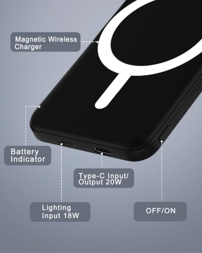 podoru for MagSafe Power Bank 5000mAh, Ultra-Slim Magnetic Portable Charger - color: Deep Matte Black