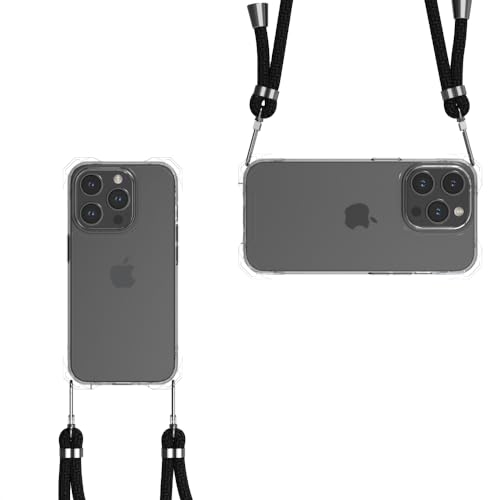for iPhone 15 Pro Clear Case with Crossbody Strap, Slim Fit Shockproof Protective Phone Case with Anti-Lost Detachable Adjustable Shoulder Neck Lanyard Strap - size: iPhone 15 Pro