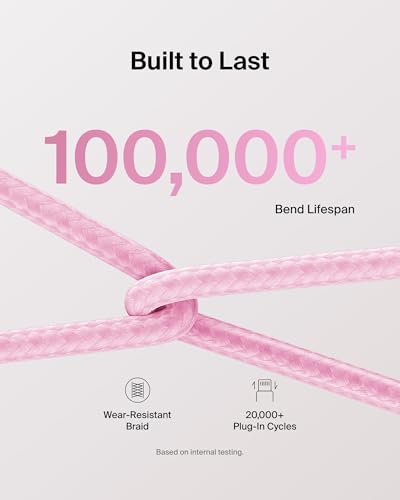 Belkin USB C to USB C 60W Braided Cable 2 Pack, 9.9ft iPhone Charger Cord - color: Pink, style: 9.9 ft - 2 pack