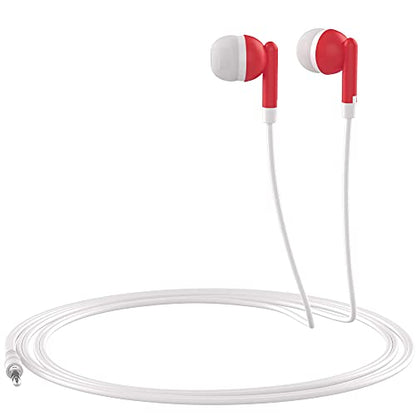 Maeline Bulk Earbuds with 3.5 mm Headphone Plug - 10 Pack - Red - color: Red, size: 10 Pack