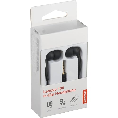Lenovo 100 in-Ear Headphone, Wired, Microphone, Noise Isolating, 3 Ear Cup Sizes, Windows, Mac, Android, GXD0S50936, Black - color: Black, style: AUX