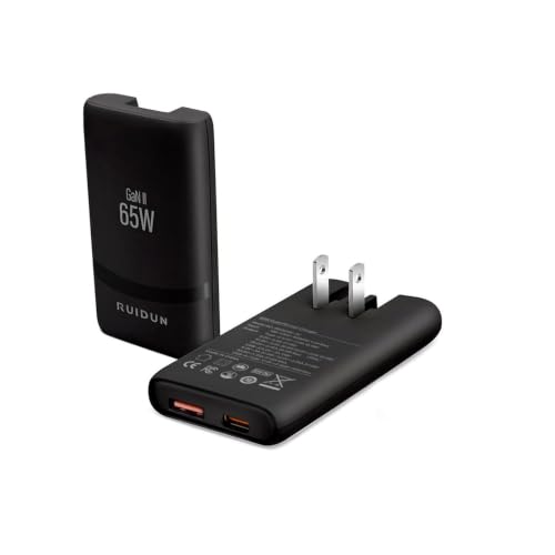 65W Flat GaN USB C Charger, Dual-Port Fast Wall Charger with PD 3.0 & QC 4.0, Foldable Plug Compact Power Adapter for MacBook Pro/Air, iPhone 16, iPad Pro, Samsung Galaxy S24, Steam Deck & More - color: Black