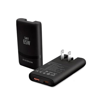 65W Flat GaN USB C Charger, Dual-Port Fast Wall Charger with PD 3.0 & QC 4.0, Foldable Plug Compact Power Adapter for MacBook Pro/Air, iPhone 16, iPad Pro, Samsung Galaxy S24, Steam Deck & More - color: Black
