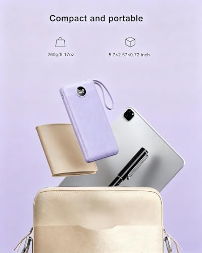 VRURC Portable Charger,4 Built -in Cables Power Bank 10000mAh,Flight-Safe - color: Lavender