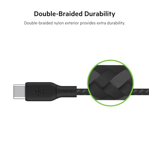 Belkin USB C to C 100W Braided Cable, 6.6ft, iPhone Charger Cord