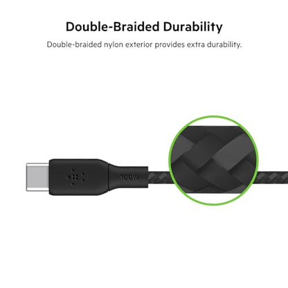 Belkin USB C to C 100W Braided Cable, 6.6ft, iPhone Charger Cord