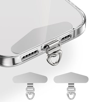 saxsion Heavy Duty Phone Tether Tab 360, Metal Lanyard Patch with 44lbs Load Capacity & Swivel Ring,2-Pack - color: Fashion Silver*2