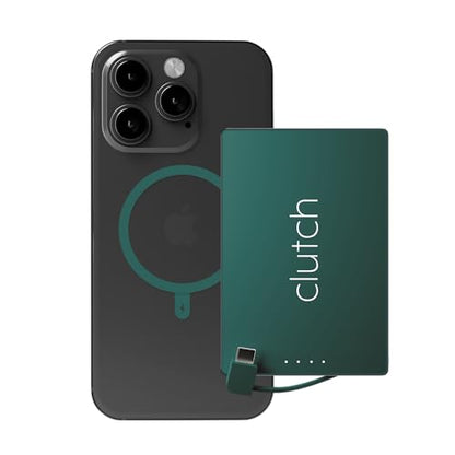 Clutch - Pro USB-C Portable Charger - Compatible with iPhone 15, 16, 17 & Android Devices - Power Bank Magnetic Battery - TSA Travel Approved - USB Rechargeable - Built-in Cable - 5000 mAh - 3.7oz - color: Green