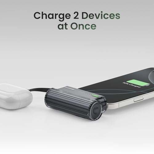 Mini Power Bank 5000mAh for iPhone, 22.5W Built-in Cable Portable Charger - color: Black