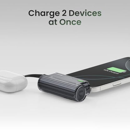 Mini Power Bank 5000mAh for iPhone, 22.5W Built-in Cable Portable Charger - color: Black