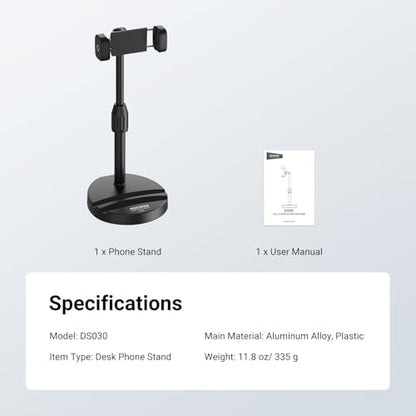 NEEWER ENTRY LEVEL VERSION Cell Phone Stand for Desk, Adjustable Office Bed Table Phone Holder Mount Compatible with iPhone Samsung Android for Video Recording Filming, 360° Rotation & 90° Tilt, DS030 - style: DS030