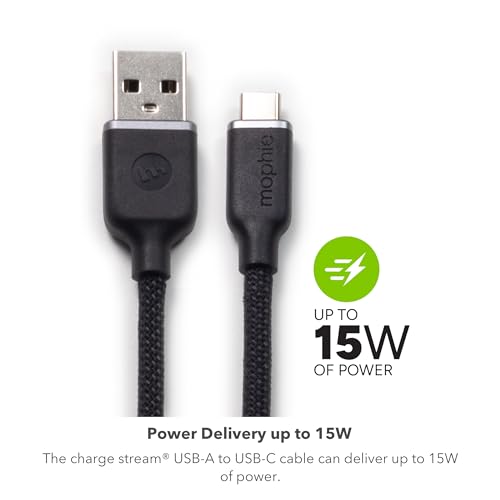 mophie Charge Stream USB-A to USB-C Cable 3ft - Flexible Silicone - size: 3 feet, style: USB-A to USB-C Black