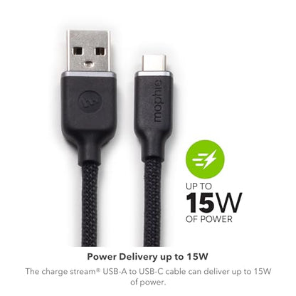 mophie Charge Stream USB-A to USB-C Cable 3ft - Flexible Silicone - size: 3 feet, style: USB-A to USB-C Black