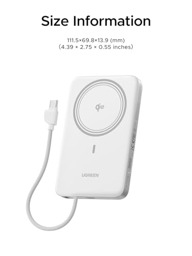 UGREEN Magflow Air 10000mAh Qi2 15W Wireless Power Bank Built-in Cable - color: White