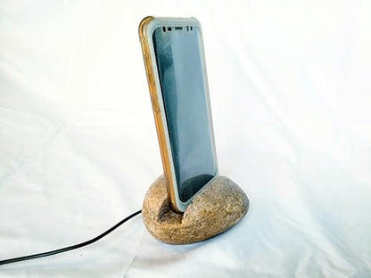 Natural Stone Phone Dock, Charging Station Stand with Cable Management, Desktop Phone Holder