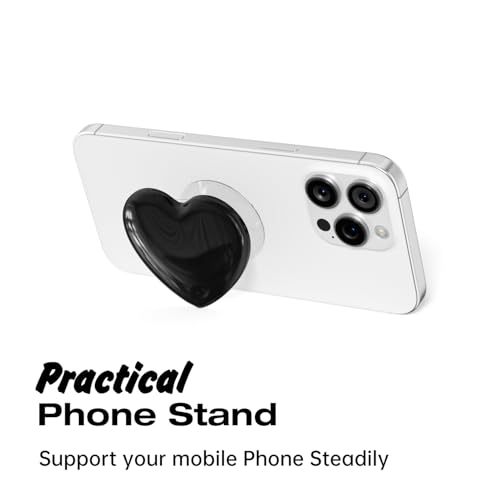 Svanove Heart Adhesive Phone Grip Holder, Cute Collapsible Glass Stick Phone Grip Stand Expanding Kickstand for iPhone Samsung Phones Accessories, 3D Crystal Pretty Glitter Love Sticky Grips, Black - color: Blcak, style: Adhesive
