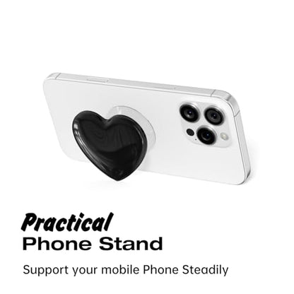 Svanove Heart Adhesive Phone Grip Holder, Cute Collapsible Glass Stick Phone Grip Stand Expanding Kickstand for iPhone Samsung Phones Accessories, 3D Crystal Pretty Glitter Love Sticky Grips, Black - color: Blcak, style: Adhesive