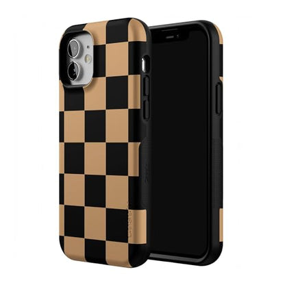 Casely iPhone 12 Mini Case | Fit Check | Black & Brown Checkerboard | Bold Protective Design | MagSafe Compatible Design - color: Fit Check | Black & Brown Checkerboard, size: Iphone 12 Mini