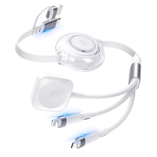 aceyoon Multi Charging Cable, Multi Charger 3 in 2 Multiple Ends Universal Charging Cord, 100W Retractable USB C Lighting Cable for iPhone 16 15 14 13