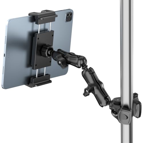 PLDHPRO Tablet Holder for Mic Stand,iPad Clamp Mount with Long Arm,360°Rotating Adjustable Tablet Mount for Microphone Stand,Fits 5.5"-14.6" iPad Pro 12.9, Galaxy,iPhone - size: 7.8 in Arm