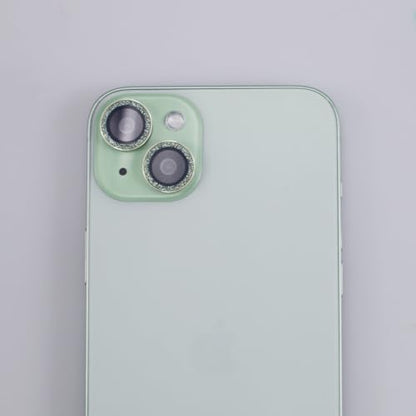 BONVAN for iPhone 15/15 Plus Camera Lens Protector Bling Glitter Metal Crystal Tempered Glass Screen Accessories Sparkly Lens Cover, also Compatible with iPhone 16e (2PCS) (Green) - color: Green