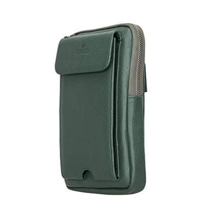 Ferrara Premium Leather Crossbody Phone Purse - Unisex Crossover Sling Shoulder Bag with Card Holder & Adjustable Strap - color: Green