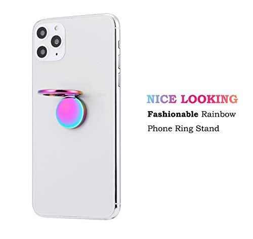 Rainbow Cell Phone Ring Stand Holder,Multicolor Ring Grip Kickstand,Iridescent 360 Rotation Metal Finger Ring for Phones,Pad