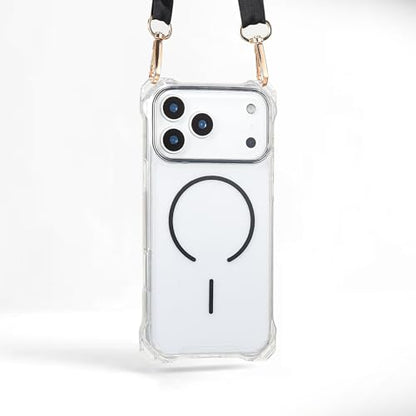 Magnetic for iPhone 17 Pro Crossbody Phone Case,Clear/Black,Clear Magnetic Soft Frame PC Back Shockproof Protective Phone Cover with Adjustable Detachable Lanyard,Compatible with MagSafe - color: Clear/Black, size: iPhone 17 Pro