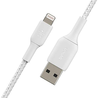 Belkin BoostCharge Braided Lightning Cable - 6.6ft/2M - MFi Certified Apple iPhone Charger USB to Lightning Cable 6ft - iPhone Cable - iPhone Charger Cable - Apple Charger - USB Phone Charger - White - color: White, style: 6.6 ft
