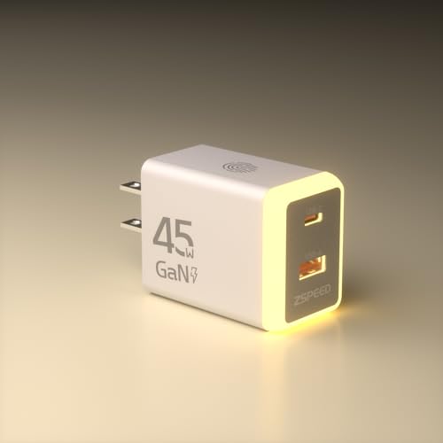 45W USB C Charger Block,USB C Travel Wall Charger with Night Light(Touch Switch),GaN 2 Port Fast Charging for iPhone 17/17 Pro/17 Pro Max/16/15/14/13/12,iPad,Samsung Galaxy S25 S24 S23