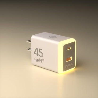 45W USB C Charger Block,USB C Travel Wall Charger with Night Light(Touch Switch),GaN 2 Port Fast Charging for iPhone 17/17 Pro/17 Pro Max/16/15/14/13/12,iPad,Samsung Galaxy S25 S24 S23