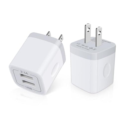 USB Wall Charger, Charger Block, 2Pack 2.1A/5V Dual Port USB Wall Plug Cube - color: white