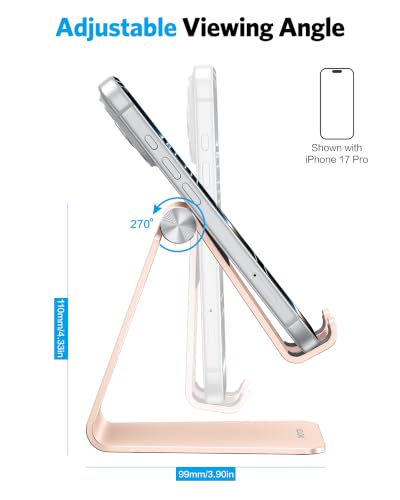 OMOTON C2 Adjustable Aluminum Cell Phone Stand with Charging Cutout, Gold - color: Gold