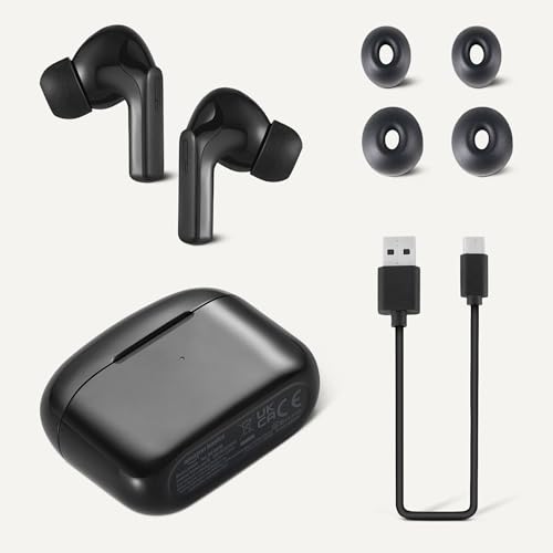 Amazon Basics Bluetooth 5.4 True Wireless Earbuds, IPX4 Waterproof, in-Ear with Mic, 28 Hours Battery Life, Charging Case, Black