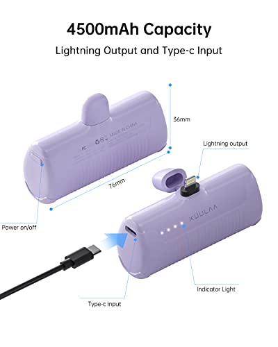 Kuulaa Portable Charger iPhone 4500mAh Mini Power Bank,Cute Battery Pack Backup Charger Travel Compatible with iPhone 14/13/12/11/XS/XR/Airpods (Purple) - color: Purple