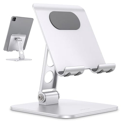 OMOTON T5 Foldable Tablet Stand, Heavy Adjustable Holder for iPad, Silver - color: silver
