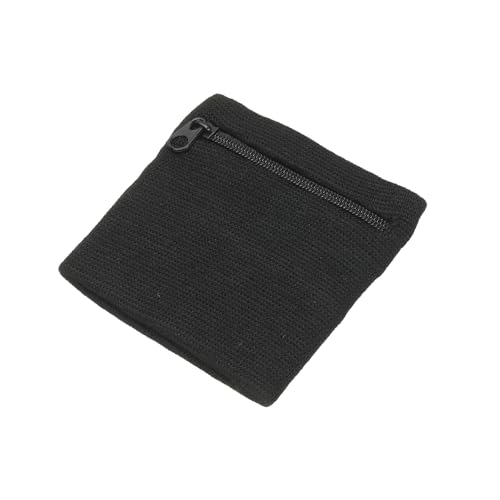 Wrist Wallet Wristband with Zipper, Cotton Wrist SweatBands Sports Absorb Sweat - color: Black