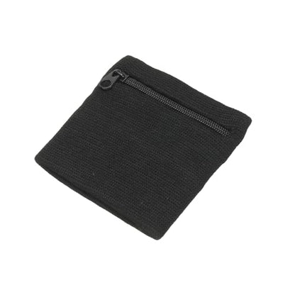 Wrist Wallet Wristband with Zipper, Cotton Wrist SweatBands Sports Absorb Sweat - color: Black