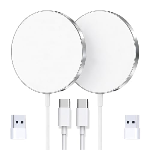 for MagSafe Charger 2 Pack, Magnetic Wireless Charging Pad for iPhone 17/17 Pro/17 Pro Max/Air/16 15 14 13 12 Pro Max Plus/AirPods 2 3 Pro, Strong Magnet, Aluminum Alloy, USB-C/A Port-Silver - color: Silver 2 Pack