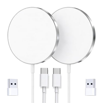 for MagSafe Charger 2 Pack, Magnetic Wireless Charging Pad for iPhone 17/17 Pro/17 Pro Max/Air/16 15 14 13 12 Pro Max Plus/AirPods 2 3 Pro, Strong Magnet, Aluminum Alloy, USB-C/A Port-Silver - color: Silver 2 Pack