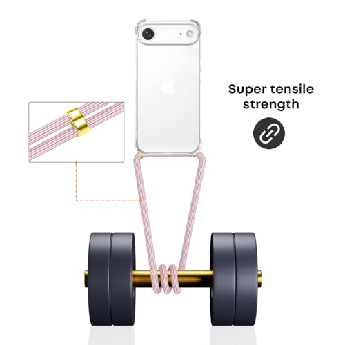 Crossbody Case for iPhone 17 Air Adjustable Lanyard Strap for Women Soft TPU Bumper Case Cover Transparent Slim Shockproof Protective Phone Case for iPhone 17 Air - Rose Gold - size: for iPhone 17 Air