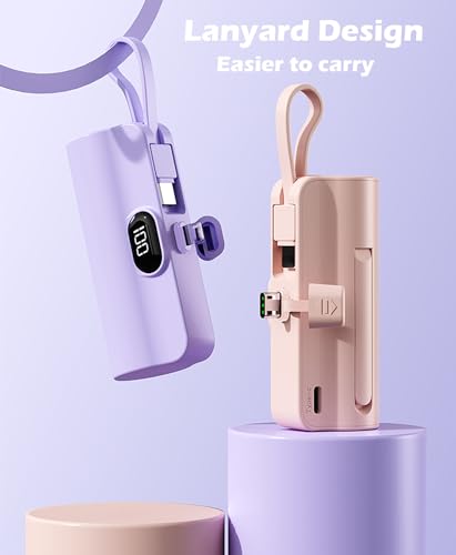 Mini Power Bank,Capsule Power Phone Charger 5500mAh,Portable Charger with Dual USB-C Ports for iPhone 17/16/15/15 plus/15 pro/15 pro Max/Android Phone/Samsung/Moto/LG etc (White) - color: White