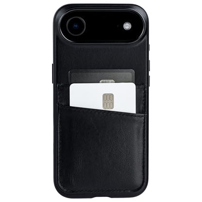 Dockem Genuine Leather Card Case for iPhone 17 Air with Camera Control Button and Stitched-on Wallet with 2 Holder Slots (Black, M2GL) - color: Black, size: 17 Air
