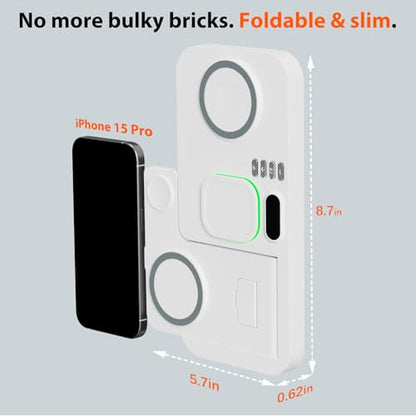 Dual Phone Magnetic Wireless Charging Station for Apple Devices/Apple Ecosystem,with Auto-Switch 7-Color Light & Clock, Compatible with iPhone 17/16/15, for iWatch 11/10/9 & AirPods Pro3（Cream