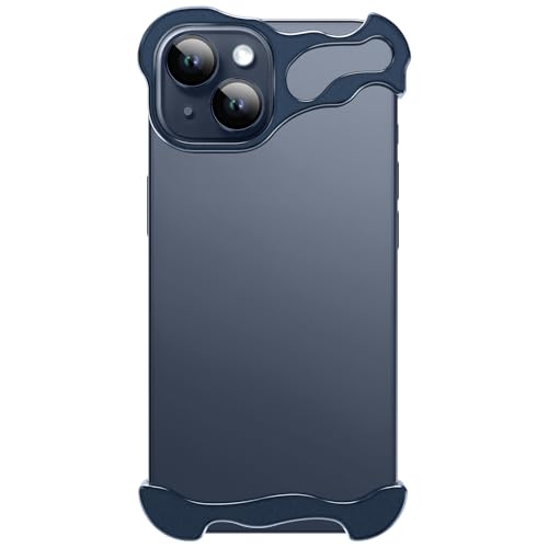 Frameless Phone Case Crafted for iPhone 13 Blue | Compatible with Lens Camera Protection, Metal Minimalist Design, Extremely Highlighting Personality - color: Aluminum Blue, size: iPhone 13
