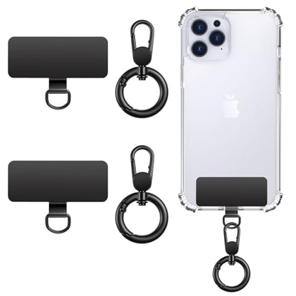 MoKo Heavy Duty Phone Tether Tab ×2, 360° Rotatable Spring O Ring ×2 - color: Black