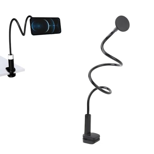 Phone Holder, Magnetic Flexible Long Arm Phone Mount for Desk Bed Bedside Table, Overhead Cell Phone Clip Bracket Clamp Stand for iOS 15 15 Pro 15 Plus