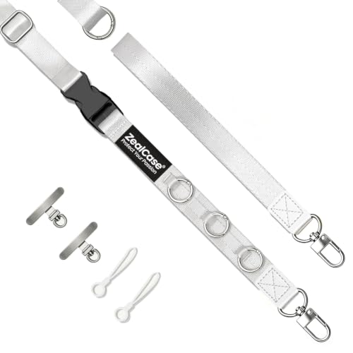 Cell Phone Lanyard Crossbody Built 3 Hooks & Anti-Slip Wrist Strap - color: White, size: Small: Width 0.79''/Length 35.54'' – 69.93''